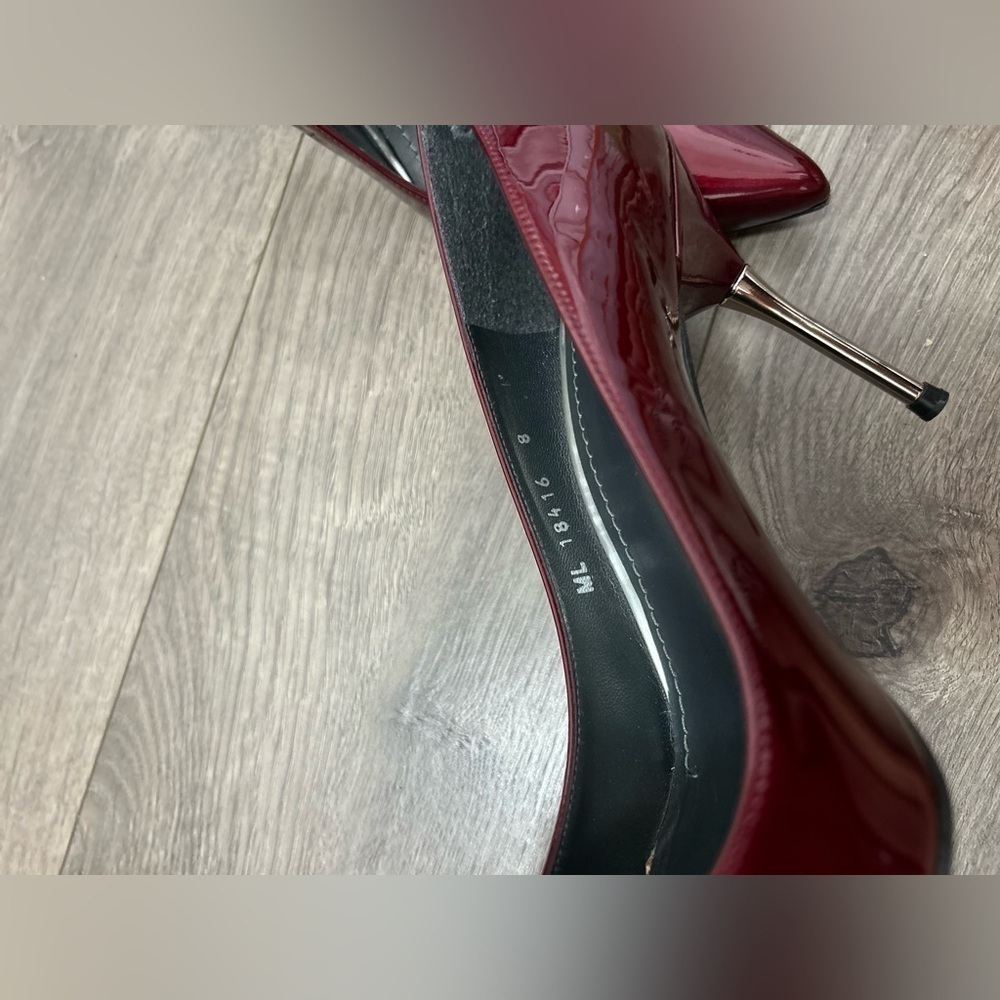 Stuart Weitzman Burgundy Red Patent Leather Pointed Toe Heels - Picture 5 of 8